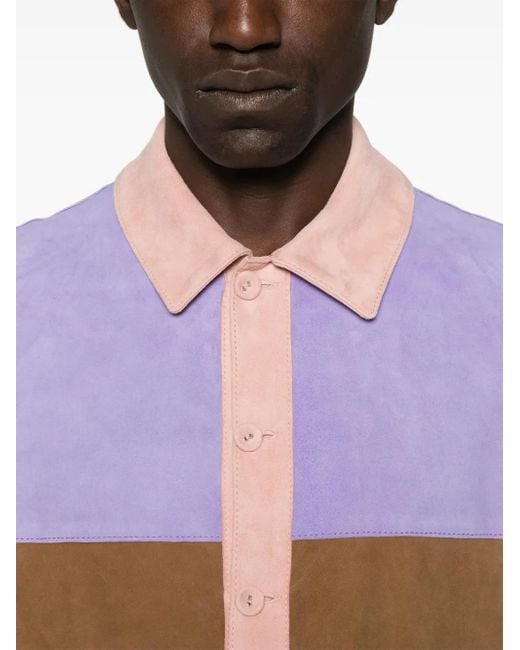 Gcds Pink Colour Block Suede Shirt Jacket for men