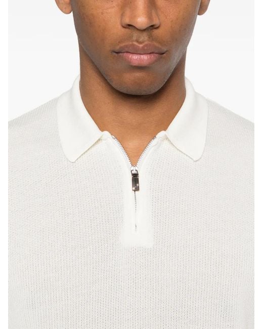 Eleventy White Half-Zip Short-Sleeve Polo Shirt for men
