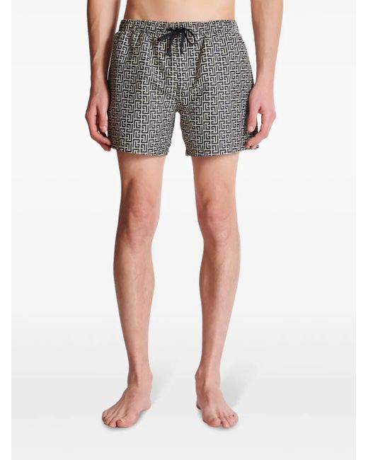 Balmain Badeshorts Mit Pb Labyrinth-Print in Gray für Herren