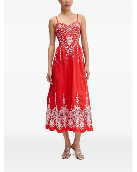 Farm Rio Red Robe Mi-Longue The Vicky À Broderies