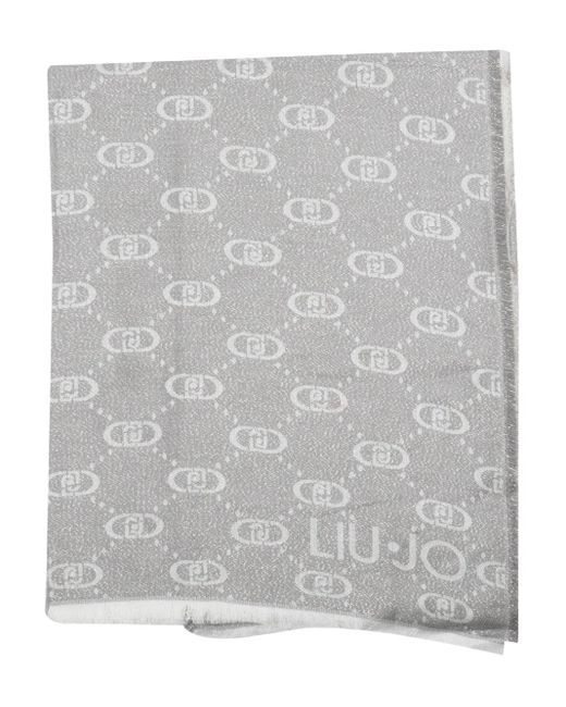 Liu Jo Gray Logo-Patterned Scarf