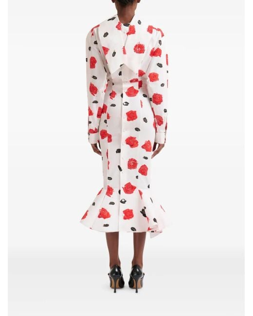 Marni Red Rose-Print Midi Dress