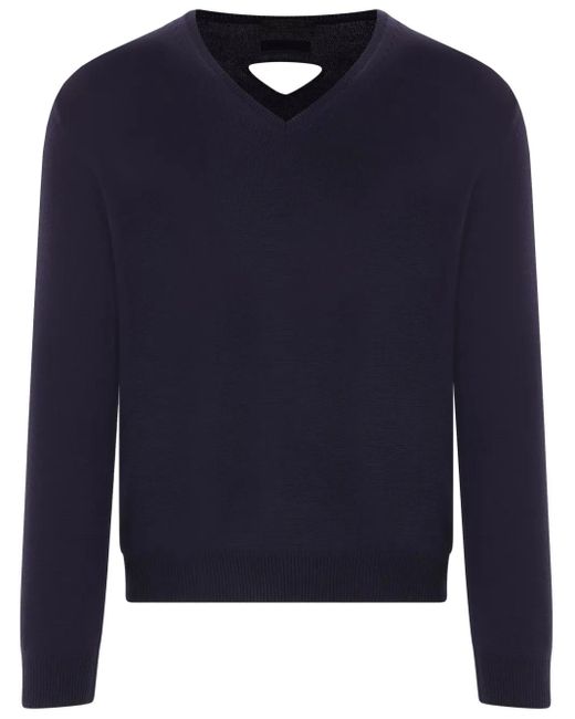 Pull En Laine À Col V Prada pour homme en coloris Blue