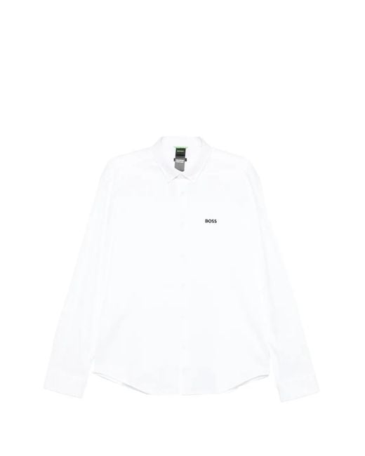 Boss White Logo-Embroidered Shirt for men