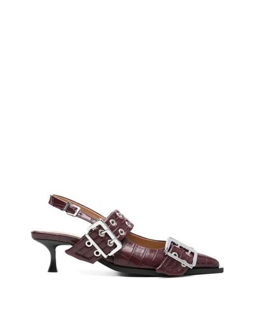 Ganni Brown Buckle-Eyelet Pumps