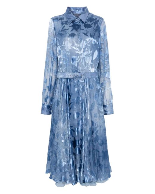 Abito Midi A Fiori Jacquard di Ermanno Scervino in Blue