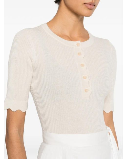 Allude White Button Ribbed Knitwear