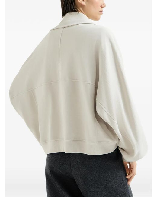 Brunello Cucinelli White Cotton Smooth French Terry Sweatshirt With Zip And Embroidered Logo