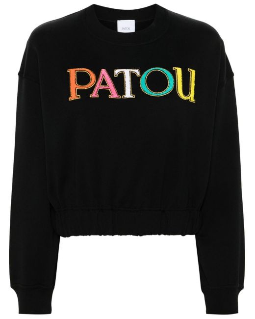 Patou Black Logo-embroidered Cropped Sweatshirt