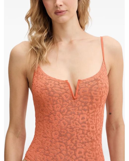 Bondeye Orange Leopard-Pattern Crinkled Swimsuit