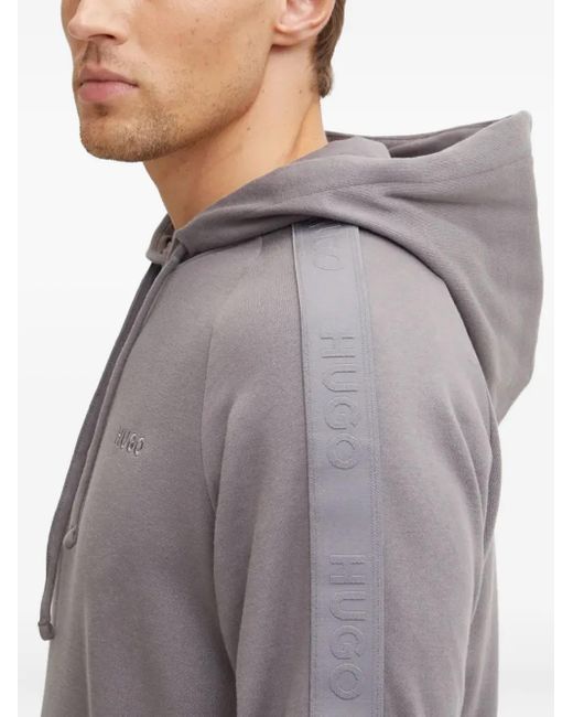 HUGO Gray Logo-Tape Hoodie for men