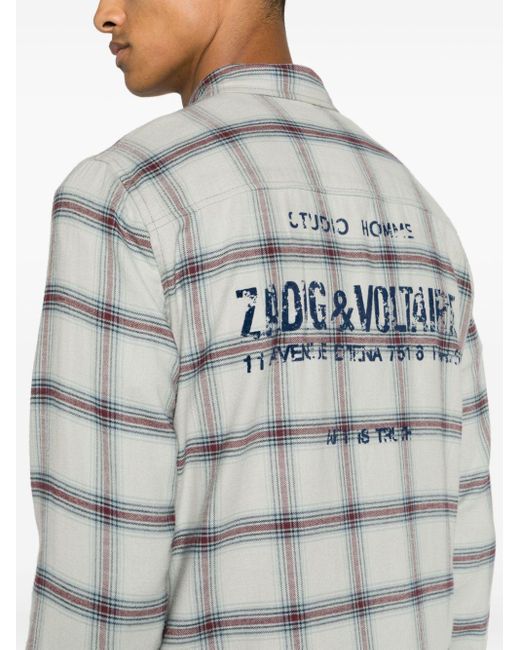 Zadig & Voltaire Gray Stan Flocked Logo Flannel Shirt for men