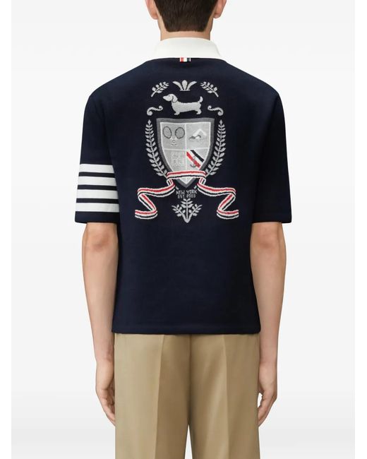Thom Browne Blue Polo En Jacquard À 4 Bandes Signature for men
