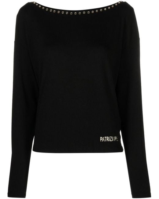 Patrizia Pepe Black Logo-print Eyelet-embellished Sweatshirt