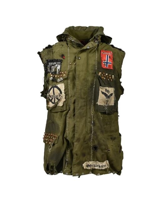 Marking Distance Green Gulag Patchwork Studded Gilet for men