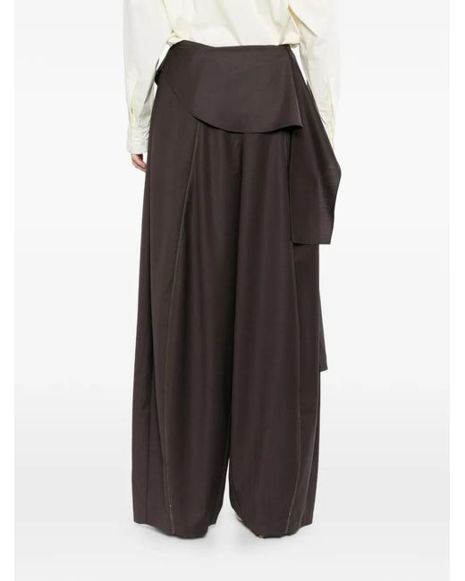 YANGKEHAN Brown Ruffled Panelled Trousers