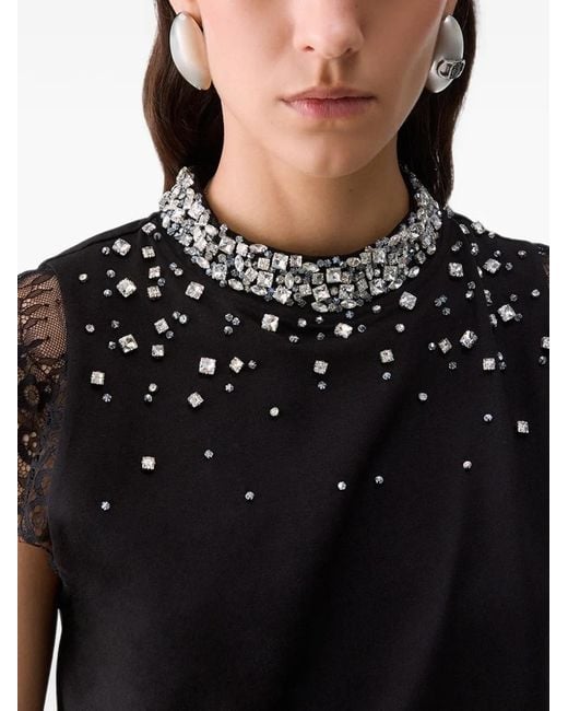 Liu Jo Black T-Shirt With Lace And Rhinestones