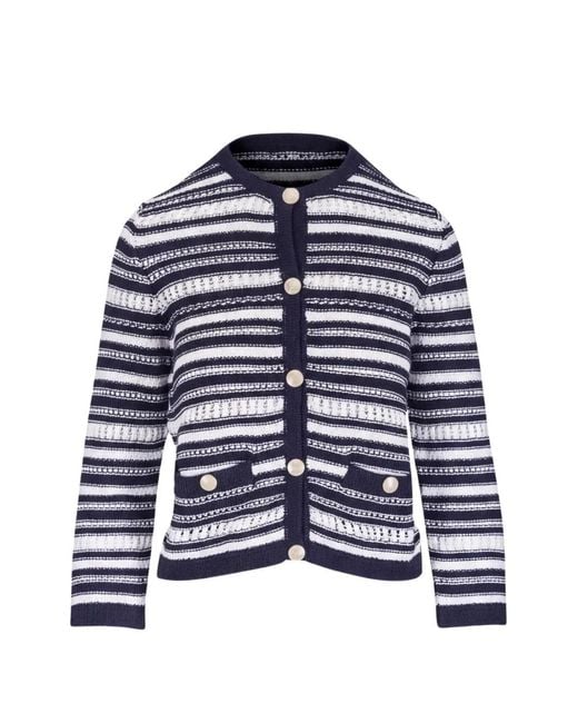 Veronica Beard Blue Bellingham Striped Button-Up Cardigan
