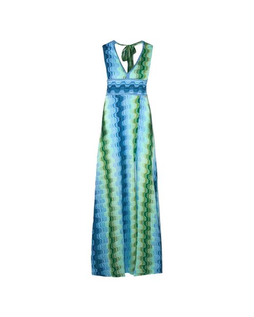 PHO® Firenze Blue Zigzag Patterned V-Neck Dress