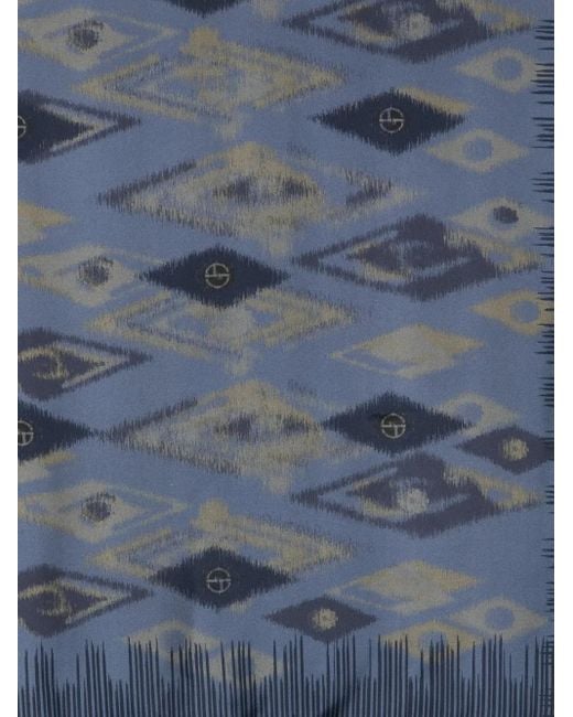 Giorgio Armani Blue Ikat-Pattern Silk Scarf