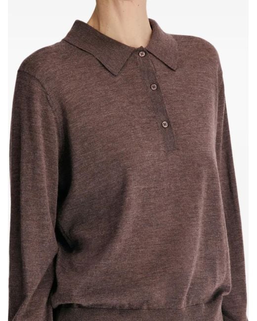 Loulou de Saison Brown Fine-Knit Long-Sleeve Polo Shirt