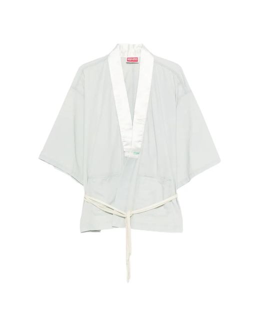 KENZO White Contrast-Collar Wrap Shirt for men