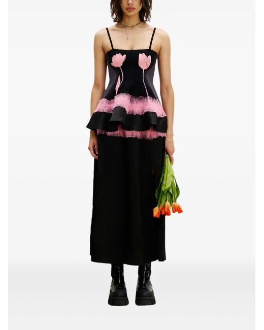 Ph5 Black Tulip-Print Peplum Top