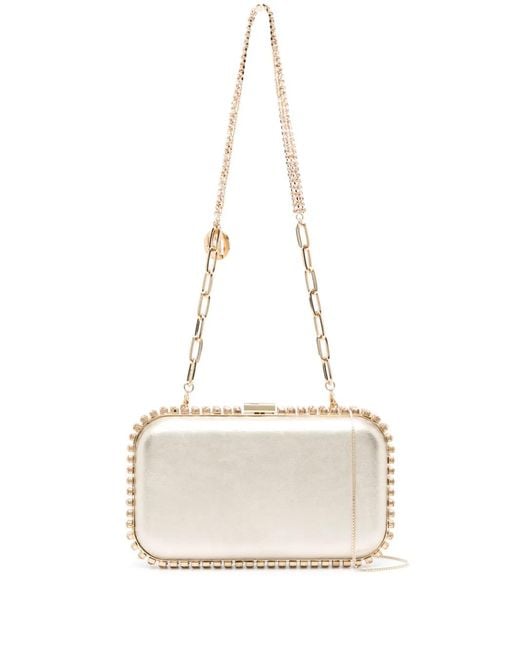 Rosantica White Clio Crystal-Embellished Leather Clutch Bag
