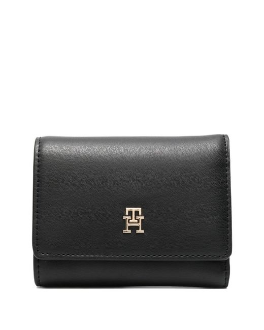 Tommy Hilfiger Black Portefeuille À Rabat À Bouton Pression