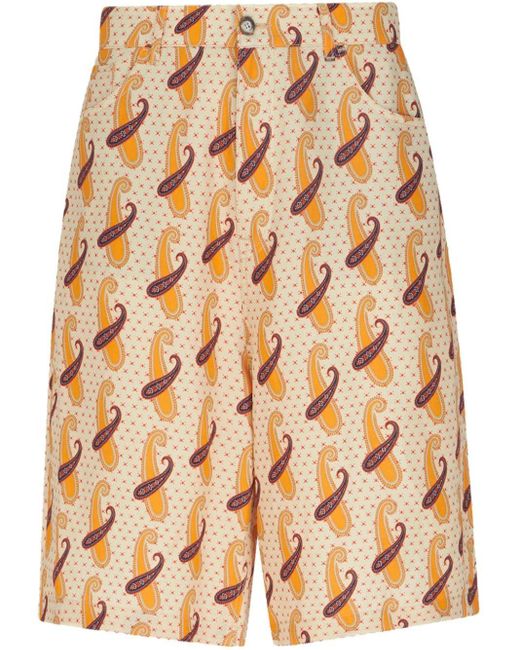 Etro Natural Paisley-print Linen Bermuda Shorts for men