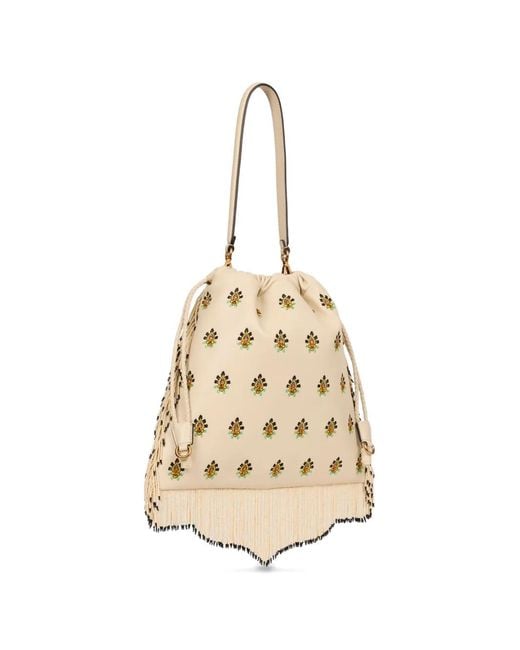 Etro Natural Kalispera Medium Leather Bag With Embroidery And Beads