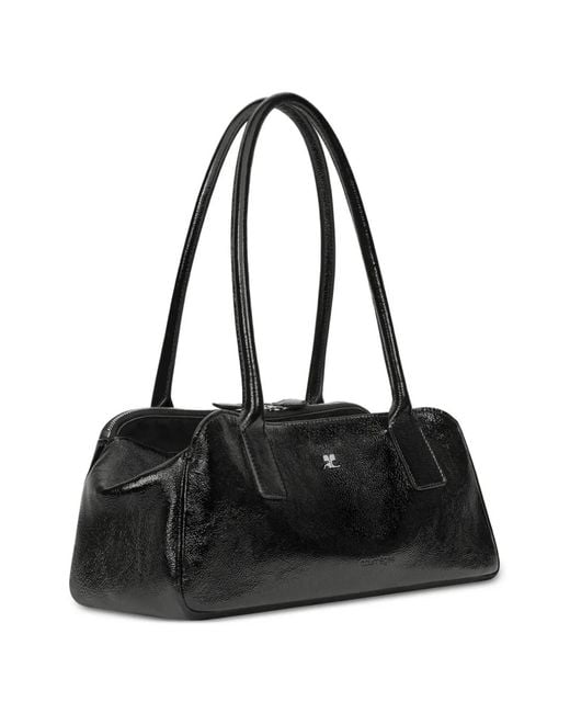 Courreges Black Zip Leather Shoulder Bag