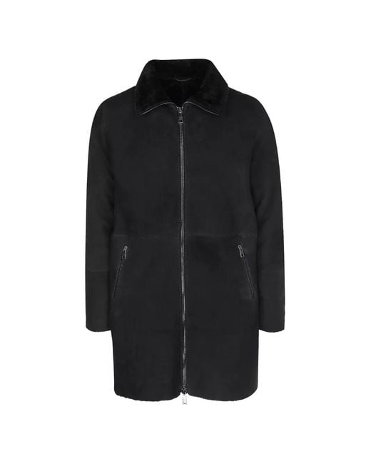 Giorgio Brato Black Zip Shearling Coat for men