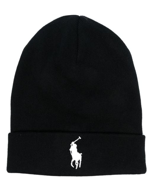 Polo Ralph Lauren Black Polo Pony Knit Beanie Hat for men