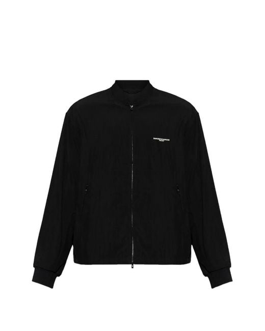 Emporio Armani Black Logo-Embroidered Zip-Up Jacket for men