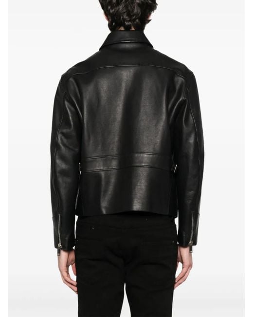 Second/Layer Black Leather Bomber Jacket for men