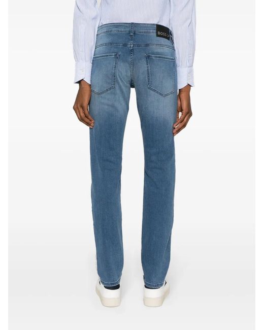Boss Blue Mid-Rise Straight-Leg Jeans for men