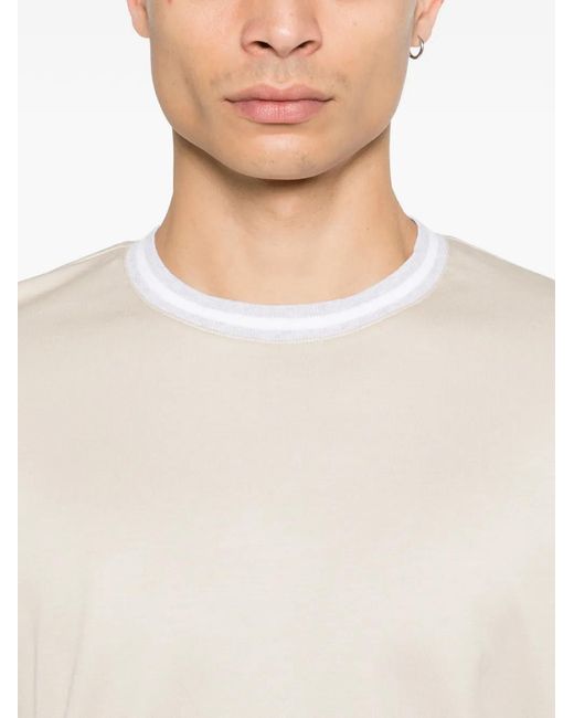 Eleventy White Ribbed-Trim T-Shirt for men