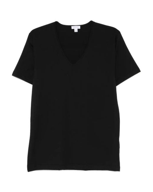 Sunspel Black T-Shirt À Col V for men