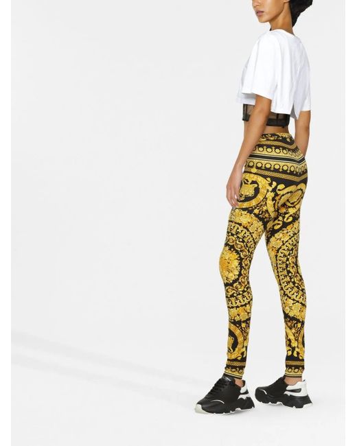 Versace Yellow Leggings With Iconic Baroque Print