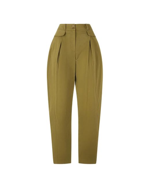 Alberta Ferretti Green Pleat-Detail Trousers
