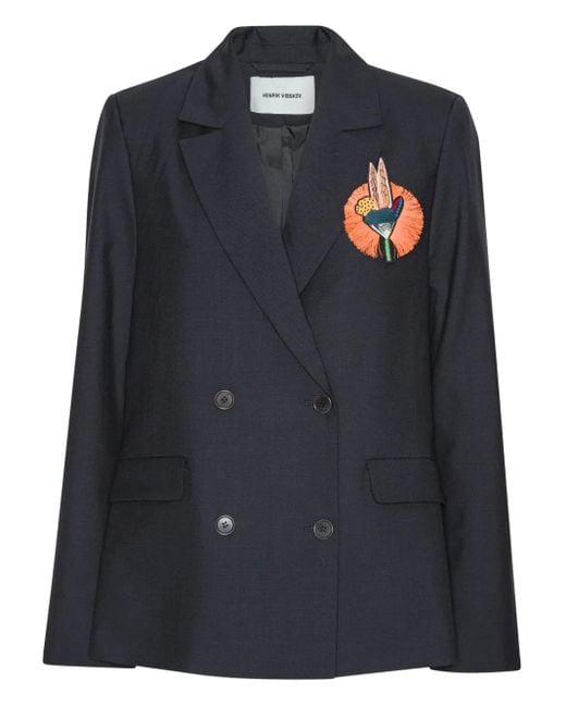Henrik Vibskov Black Embroidered-Detail Double-Breasted Blazer for men