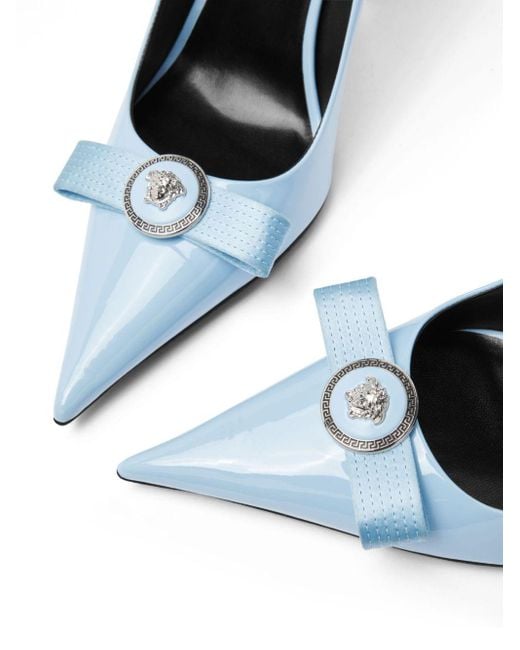 Versace Blue Gianni Ribbon 120mm Leather Pumps