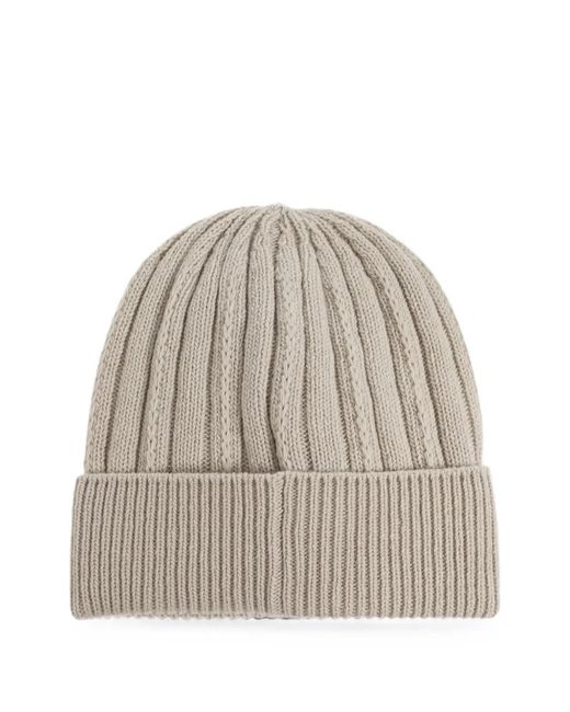 Moncler Natural Logo-Patch Ribbed-Knit Beanie Hat
