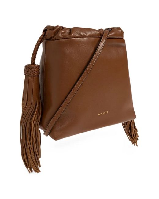 Etro Brown Small Kalispera Tassel-Detail Bucket Bag
