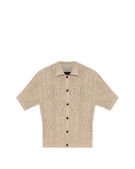 AllSaints Natural Arktx Perforated-Knit Short-Sleeve Cardigan for men