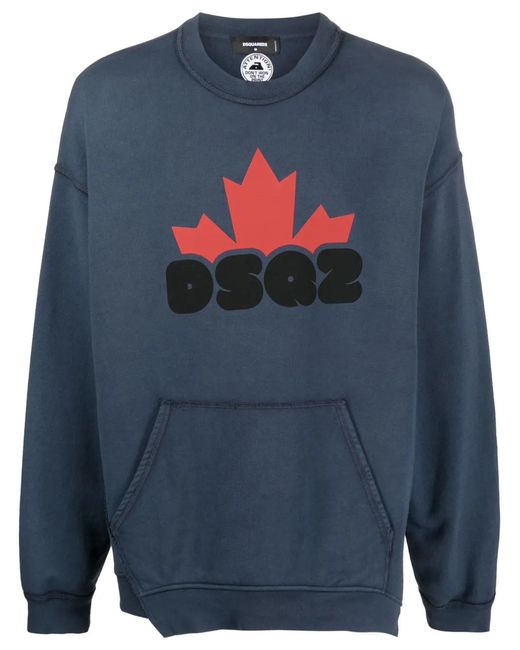 DSquared² Blue Logo-Print Cotton Jumper for men