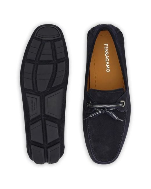 Ferragamo Blue Laced Driver Loafers for men