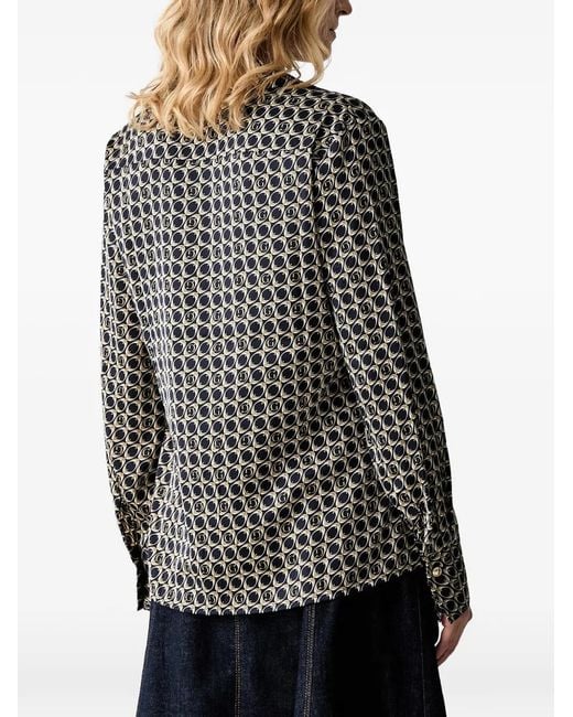 Guess Black Monogram-Print Long-Sleeve Shirt