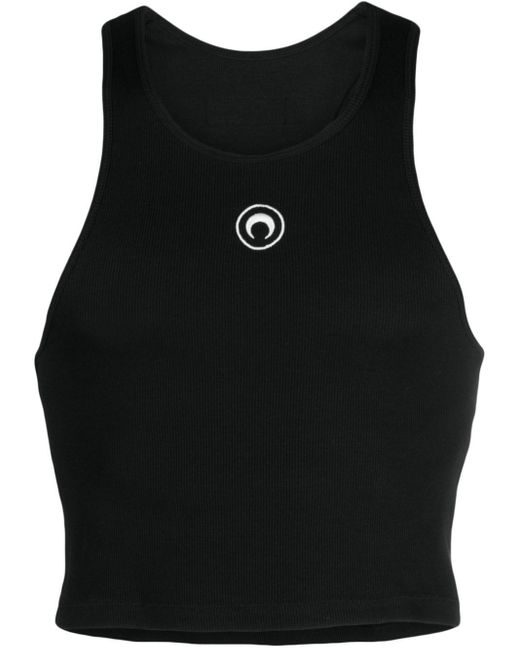 MARINE SERRE Black Logo-embroidered Cotton Tank Top for men
